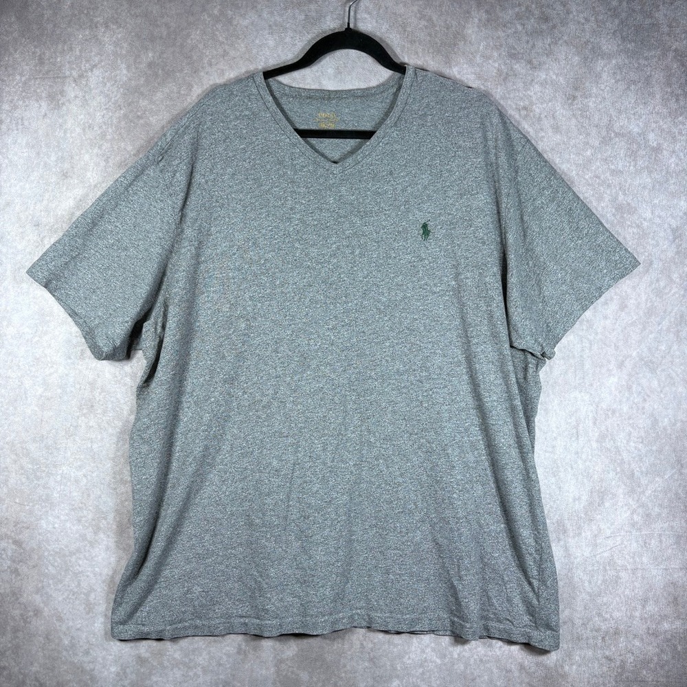 Polo Ralph Lauren T-Shirt Men XXL Gray V-Neck Short‎ Sleeve Cotton Pony Preppy